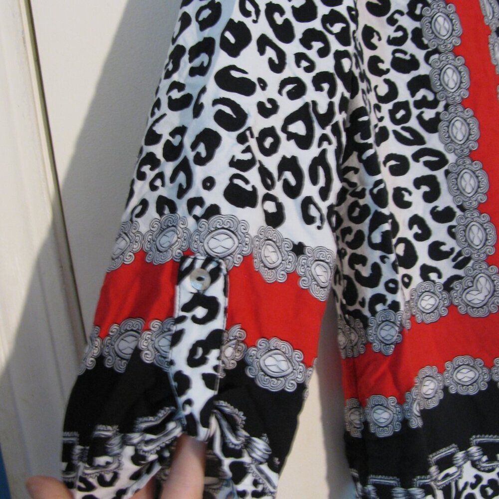 * Ruby  Rd Black White Blouse Medium Colorful Tie Front - Picture 5 of 5